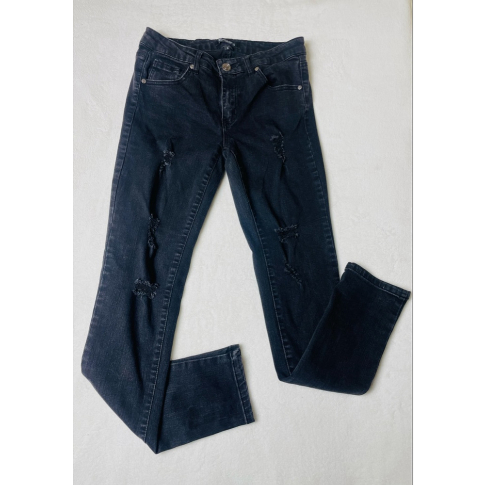 Juniors April Jeans Black Distressed Skinny Jeans Size 11
